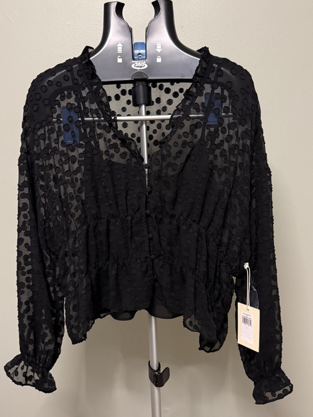 Parker Black Sheer Dot-Texture V-Neck Blouse